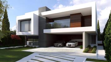 Modern duplex house with sleek details highlighted in high-resolution imagery photo