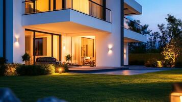 Beautifully designed modern house with intricate and stylish architectural details photo
