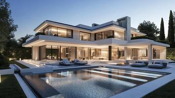 Artistic high-definition photo of a luxurious and modern house exterior