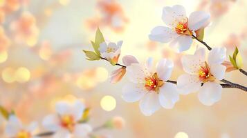 Beautiful Close-Up View of Realistic Flowers and a Tree Branch Scene photo