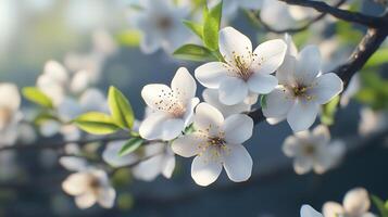 Elegant Close-Up View of Realistic Flowers Resting on a Tree Branch photo