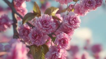 Artistic and Captivating Close-Up of Realistic Flowers with a Tree Branch photo