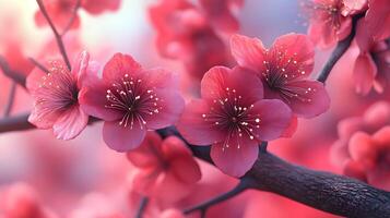 Gorgeous Realistic Flowers in an Artistic Close-Up with Tree Branches photo