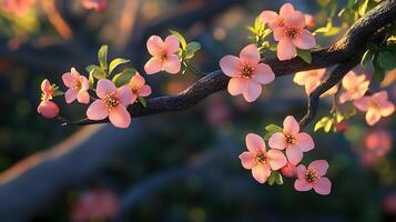 Close-Up View of Gorgeous Realistic Flowers and a Charming Tree Branch photo