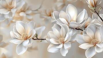 Artistic Close-Up View of Realistic Flowers and Tree Branch photo