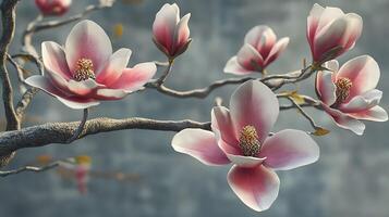 Captivating Nature Close-Up of Realistic Flowers with a Tree Branch photo