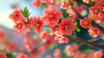 Gorgeous and Artistic Close-Up of Realistic Flowers and a Tree Branch photo