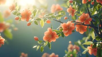 Intimate View of Gorgeous Flowers Enhancing a Rough Tree Branch photo