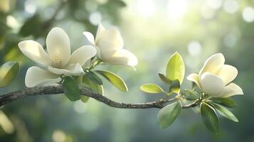 Close-Up of Flowers Resting on a Tree Branch photo