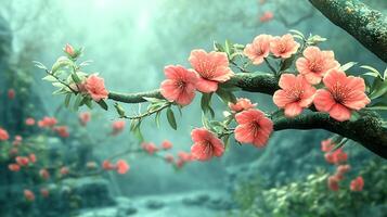 Stunningly Realistic Flowers Perched Gracefully on a Branch Close-Up photo