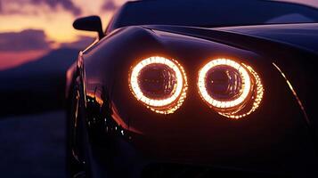 Bright Luxury Car Headlights Adding Charm to the Dark Night photo