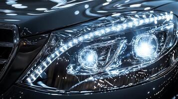 Captivating Car Headlight View Showcasing Optical Reflections and Details photo