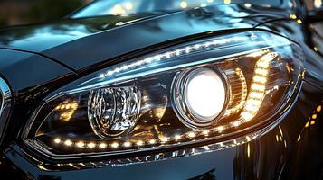 The Beauty of Light in a Car Headlight Close-Up View photo