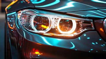 Captivating Light Play in the Intricate Design of Car Headlights photo