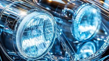 Close-Up of a Sleek Headlight with Unique Light Refraction Effects photo