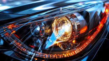 Reflections Sparkle in the Pristine Glass of a Car Headlight photo
