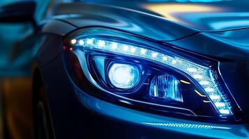 Detailed Look at Mercedes LED Headlights Highlighted with Blurred Surroundings photo