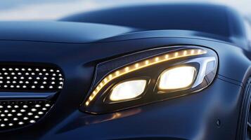 Modern Mercedes LED Headlights Paired with a Subtly Blurred Scene photo