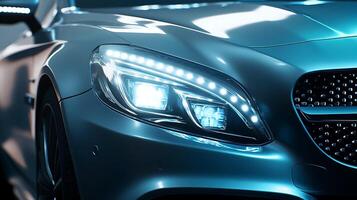 Mercedes LED Headlights in a Blurred Background World photo