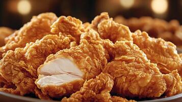 Close-Up View of Perfectly Fried Chicken, Golden and Juicy photo