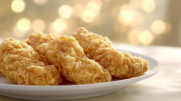 Golden and Crispy Chicken Fry with an Elegant Bokeh Glow photo