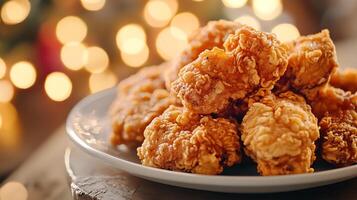 Close-Up of Chicken Fry on Plate with Elegant Bokeh photo