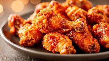 Chicken Fry Plate Up Close with Enchanting Bokeh Illumination photo