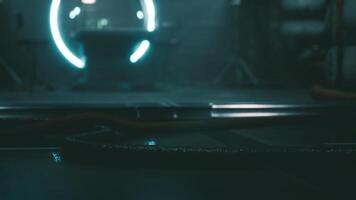 Mysterious laboratory environment with illuminated equipment and fog video