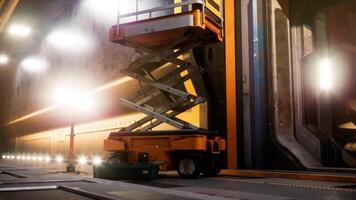 Scissor lift in an industrial setting during maintenance operations video