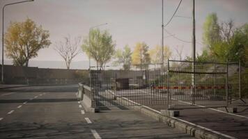 Road closed with barriers and trees in an empty urban environment video