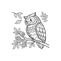 An owl sitting on a branch coloring page vector