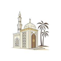 Islamic mosque with palm trees and a minaret vector