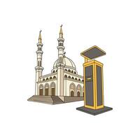 A mosque and a phone booth in a cartoon style vector