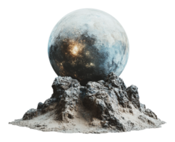 Planet resting on rocky surface in cosmic setting png