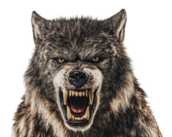 Fierce wolf with sharp teeth and intense gaze png