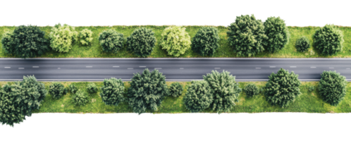 Scenic highway bordered by lush greenery and trees png