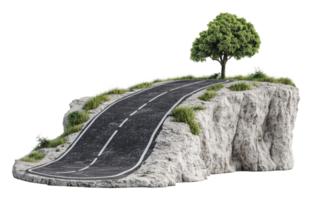 Road leading to a solitary tree on rocky cliff png