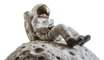 Astronaut relaxing on a lunar landscape png