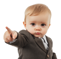 Child in a suit pointing confidently at the camera png