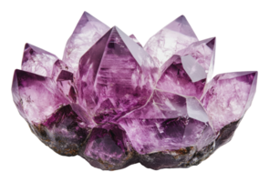 Beautiful amethyst crystal formation on display png