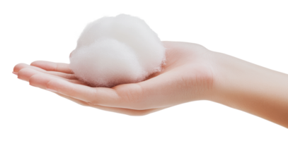 Soft foam resting on a hand in a bright setting png