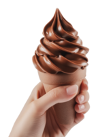 Delicious chocolate soft serve ice cream cone png