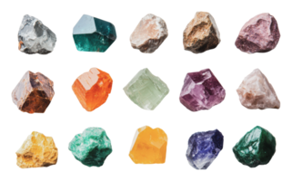 Array of vibrant gems and crystals png