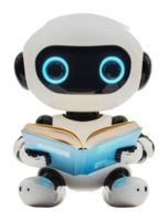 Robot reading a book with glowing eyes png