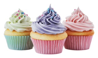 Colorful cupcakes with soft frosting designs png