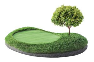 Golf putting green with a tree in a park setting png