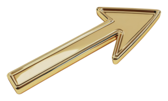 Gold metal arrow pointing upwards in 3D design png