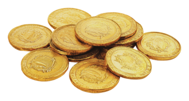 Pile of shiny gold coins on a clean surface png