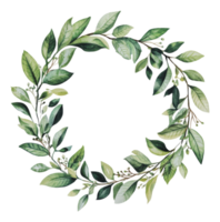 Greenery wreath design with various leaf types png