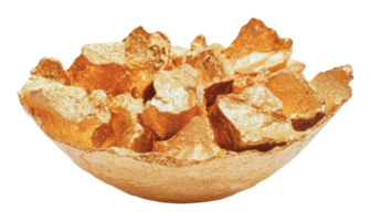Bowl of gold nuggets on display png